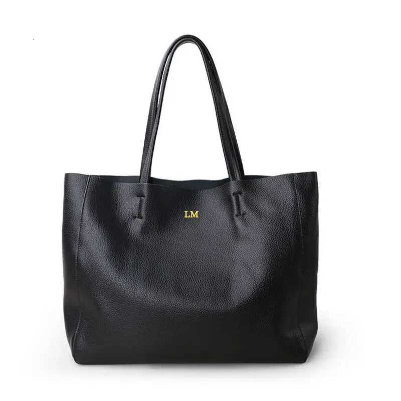 Custi Letters Simple Soft Leather Wen Shoder Bag Genuine Leather Large Capaticy Fem Sing Bag Ladies Tote Bag Y251209