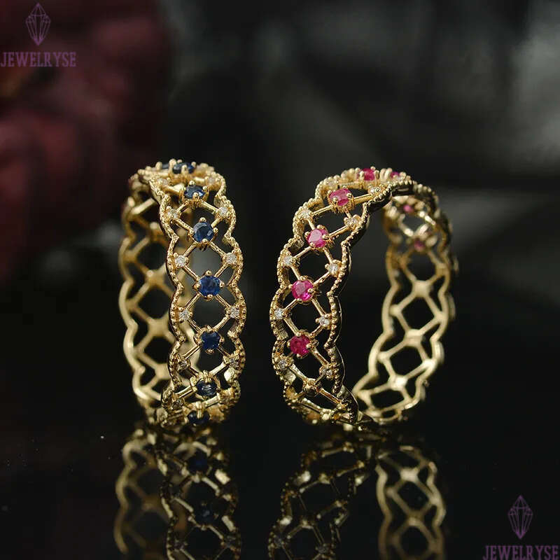 fashion lace hollow cross designer for women 18k gold retro vintage luxury cz zircon red blue green stone rhombus designs rings jewelry gift size ajus