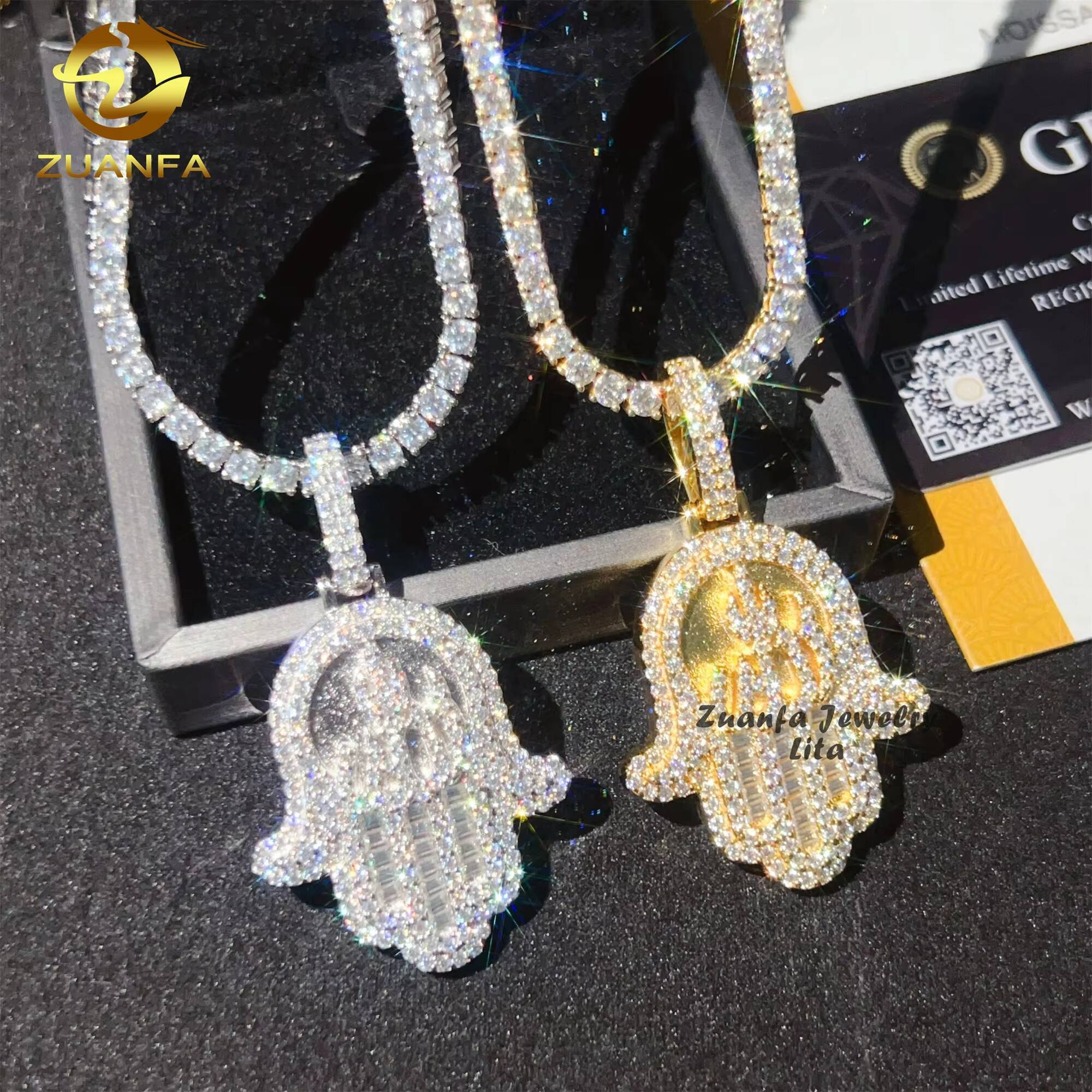 Wholesale Price Hip Hop Jewelry GAR Certificate Iced Out Custom Silver 925 Moissanite Hamsa Pendant for Men