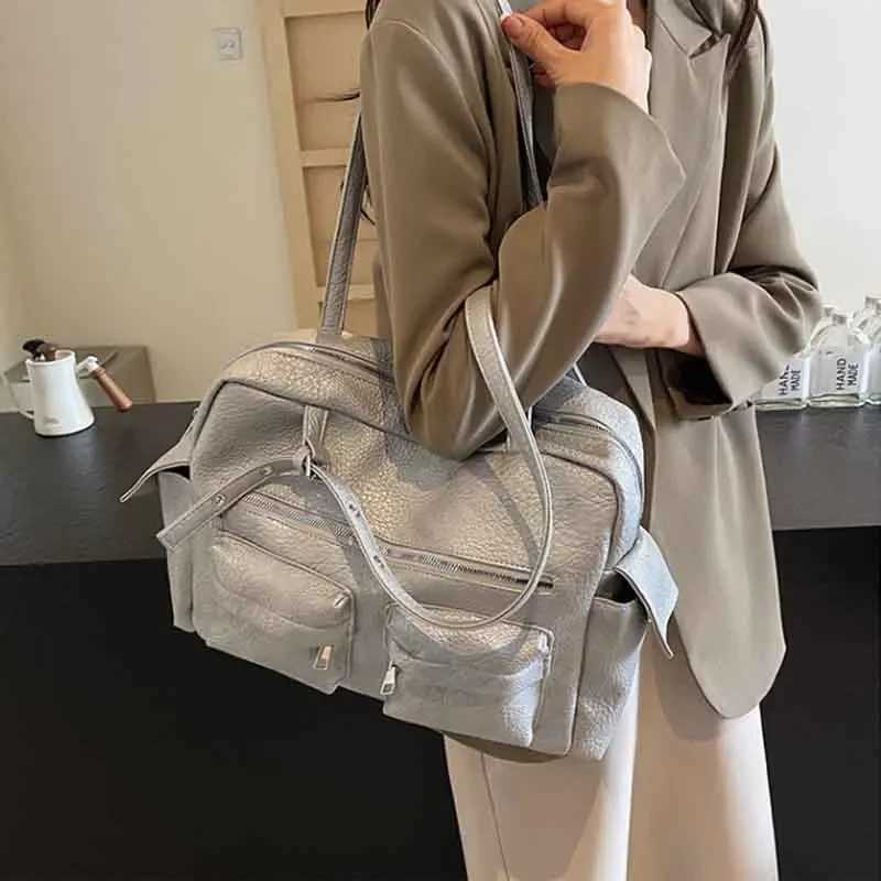 2024 Wen PU Leather Shoder Bag Mti-Pockets Underarm Bag Solid Versatile Cmuting Handbag Adjustable Strap Armpit Tote Bag Y251209