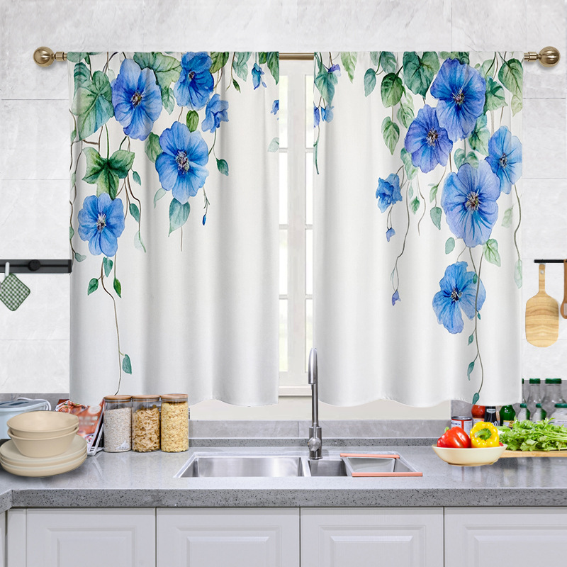 YL-37925 Spring Floral Digital Print Kitchen Filter Curtain Living Room Cafe Bathroom Short Curtain Rod