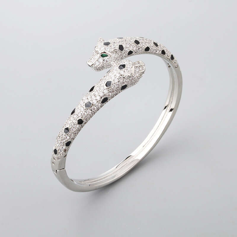 Ring For Women Designer Luxury Trendy Internet Celebrity Spot Full Diamond Double Leopard Head Bracelet Ring High-end Fashion Jewelry