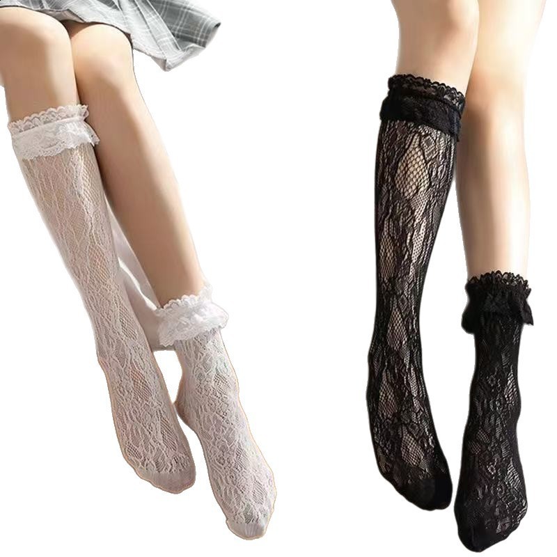 Lolita Socks for Women Pile Socks Spring and Summer Princess Bow Lace Socks JK Calf Socks 250908