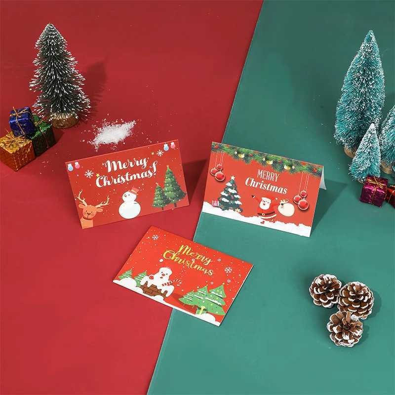 8pcs/set Merry Christmas Fold Greeting Cards Party DIY Gift Card New Year Postcard Print Gift Card Christmas Decoration Supplies H251210