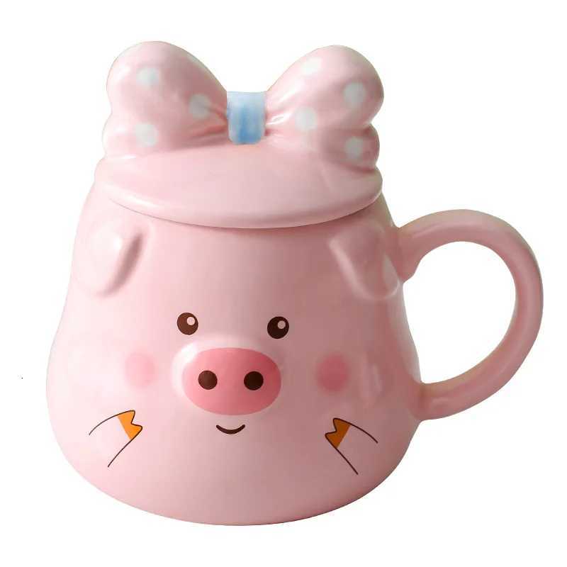 Creative Ceramic Pig Cups Cartoon Coffee Cup Covered Spoon 3D Drinkware Breakfast Milk Mug Afternoon Tea Lover Mugs Couple Gift C251210