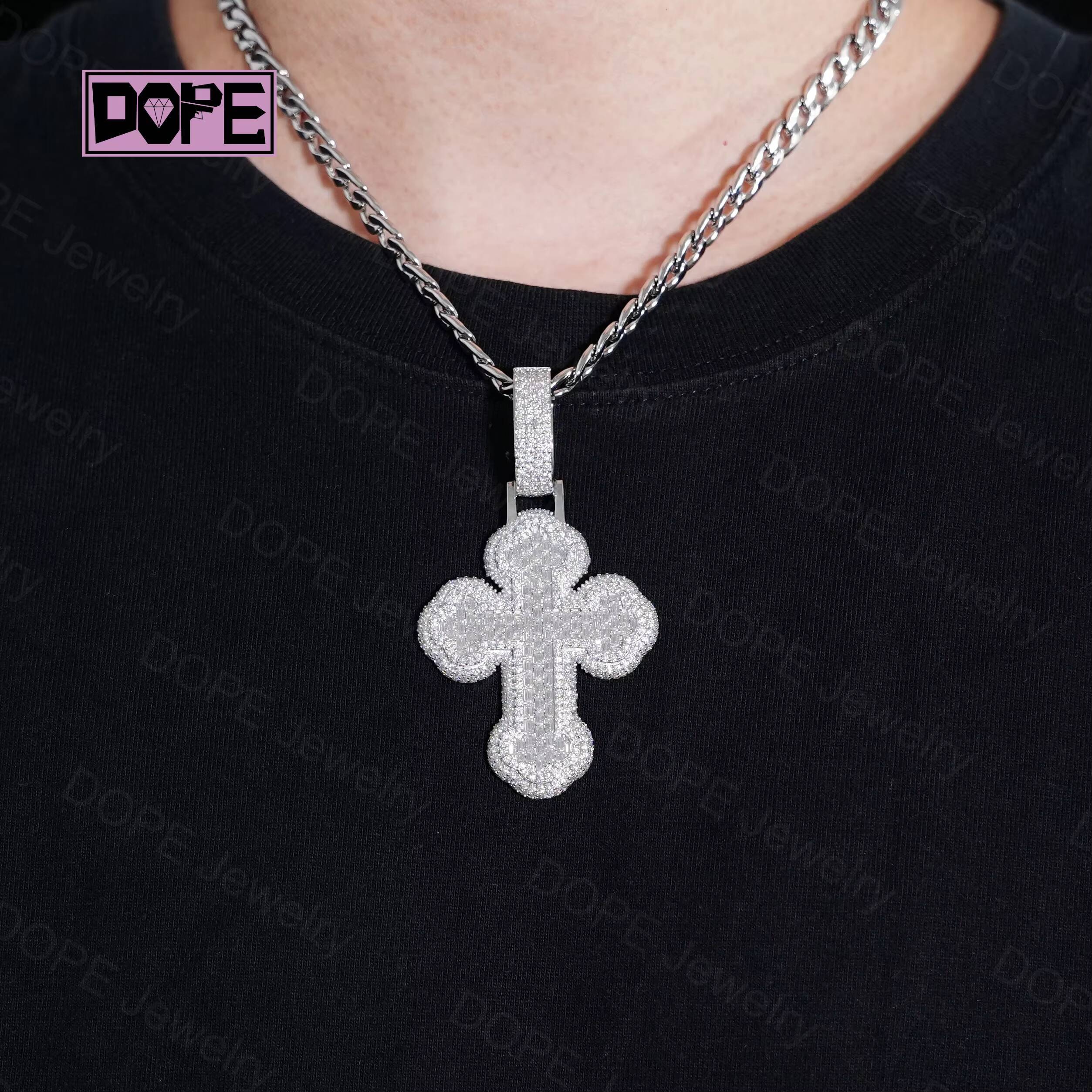 Religious Mossanite Pendant Iced Out Orthodox Cross 925 Sterling Silver VVS Moissanite Cross Pendant