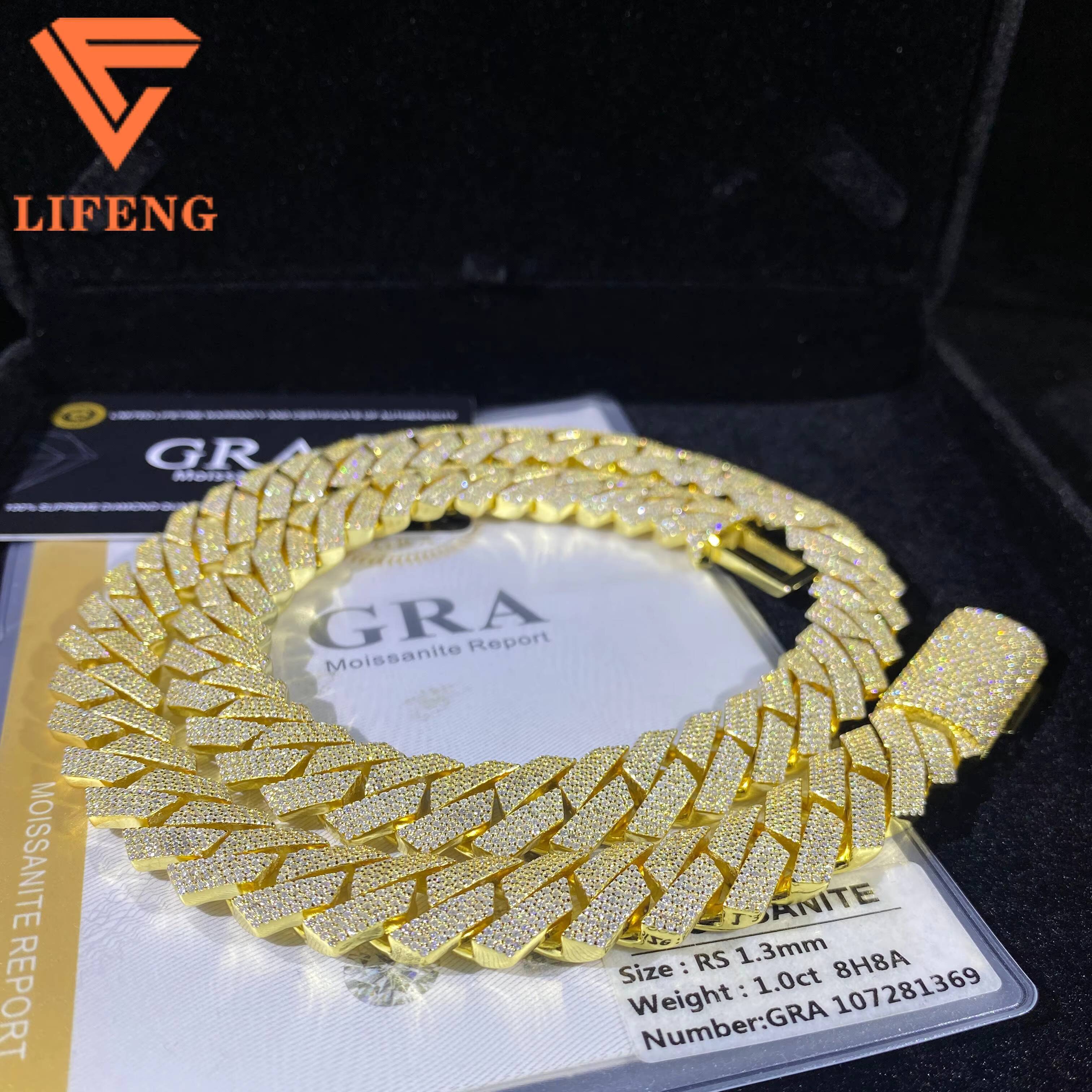 Mens 14k 18k Gold Plated 15mm 4-Rows Miami Cuban Link Necklace 925 Silver Hip Hop Jewelry Passes Diamond Test GRA Certificate