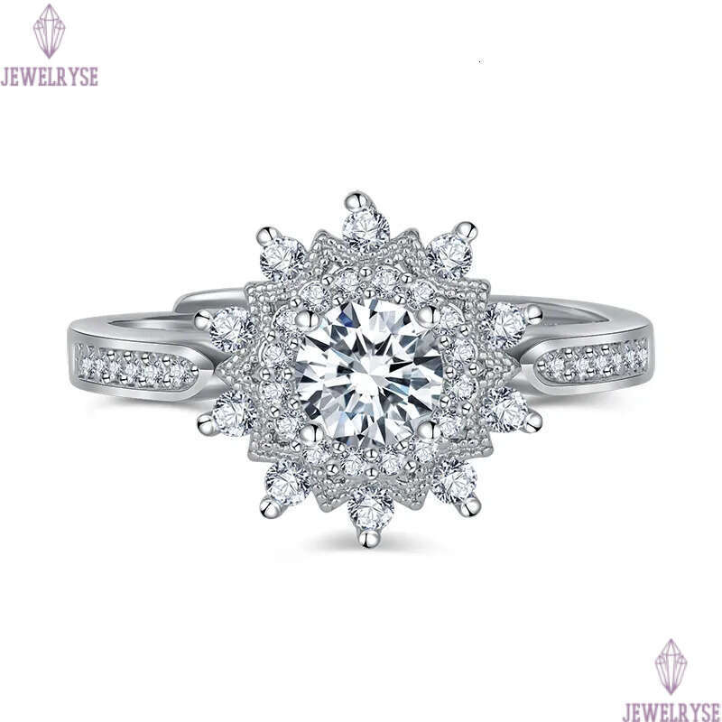 sweet snowflake moissanite stone band rings S925 silver sun flower cute lovely designer OL elegant love bride ring luxury wedding jewelry for women