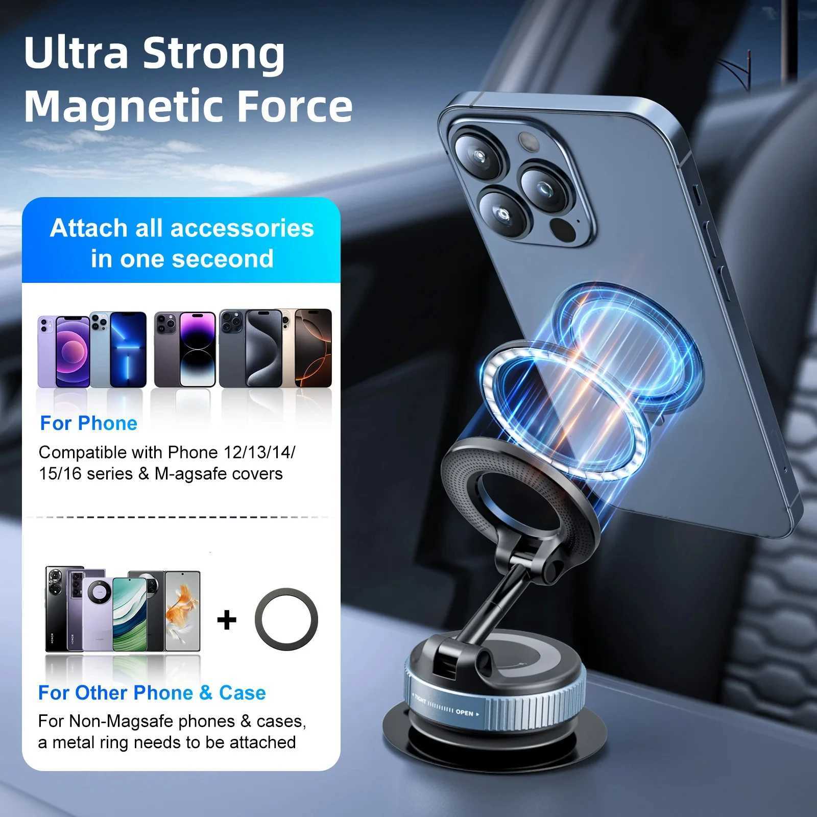 Car Phone Magnetic Stand Mechanical Vacuum Suction Cup Rotate 360 Magnetic Adsorption Bracket Navigation Universal Holder C251210