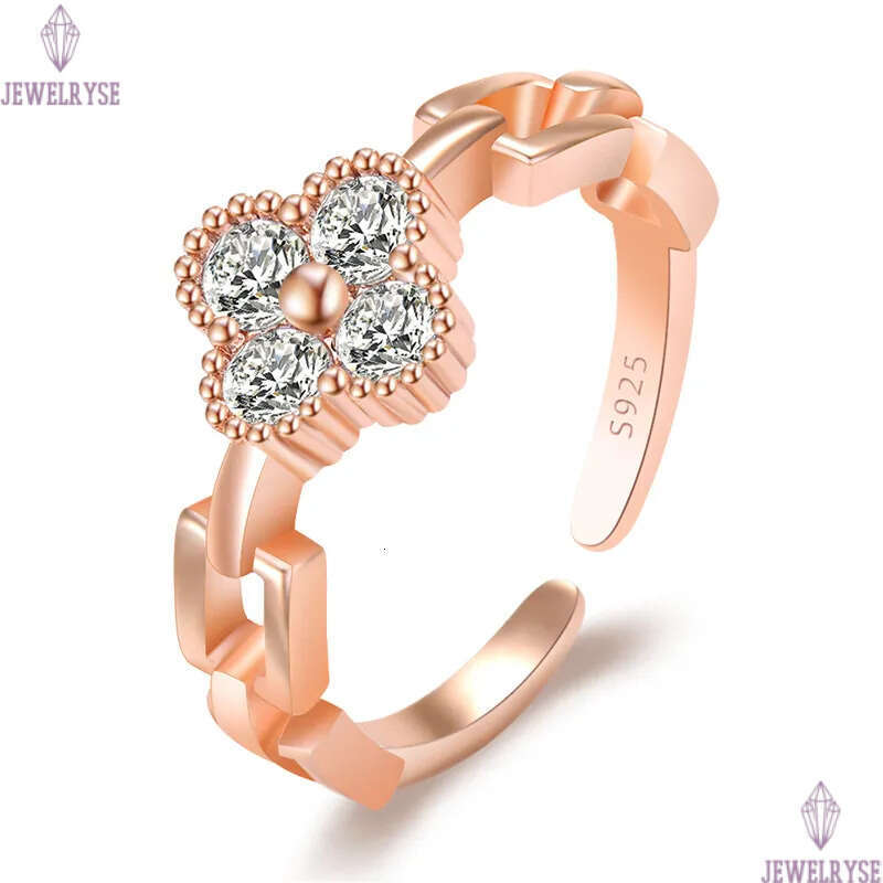 korean sweet fashion clover designer band rings for women cz zircon shining crystal open silver rose gold bling diamond love ring party jewelry gift