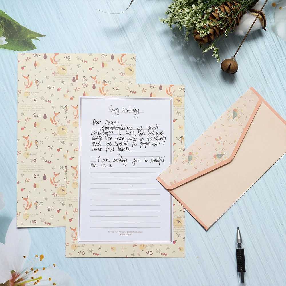 6Pcs Differrent Design Writing Paper With 3Pcs Envelopes Cartoon Pattern Vintage Floral Letter Stationery School Off Supplies H251210