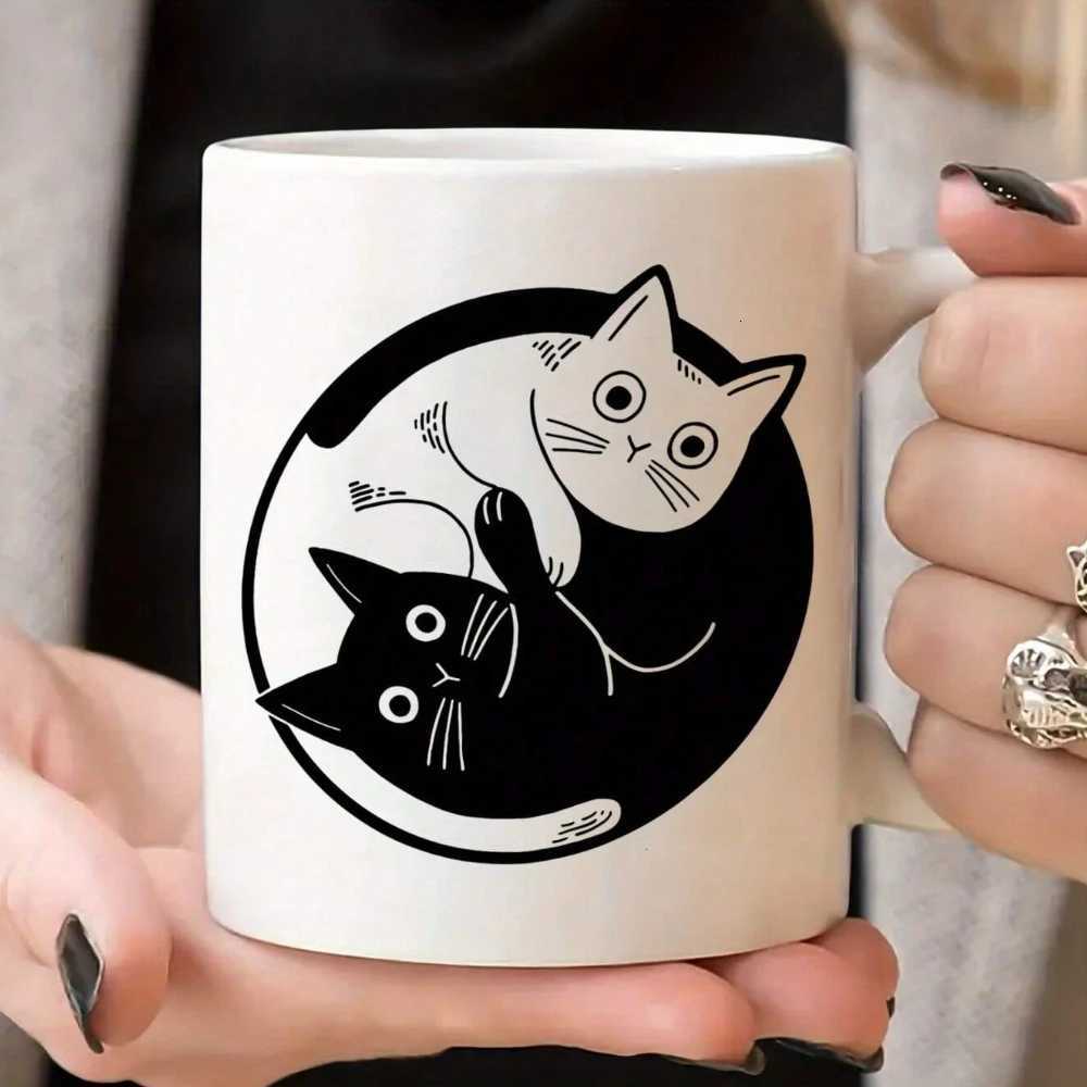 Cute Tai Chi Black-White Cat Coffee Mug 11 Oz Ceramic Tea Cup Decorative Tea Cups Ideal Birthday/ Holiday Gift C251210