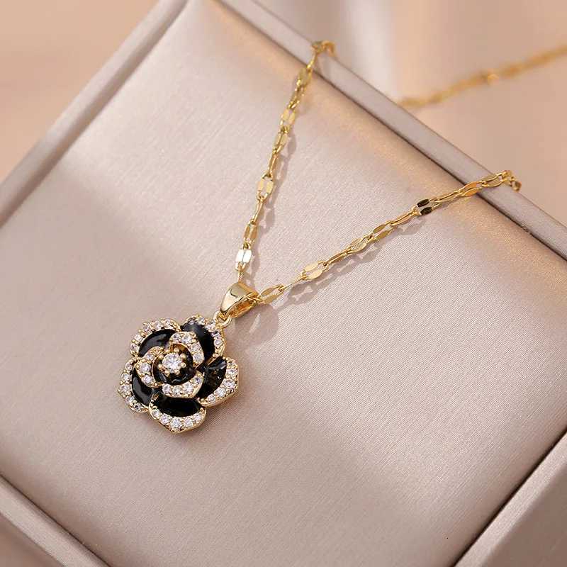 Stainl Steel Cute Black Zircon lia wer Pendant Necklace for Wen Charm Rose Earring Ring Choker Jewelry Set Gift Y251210