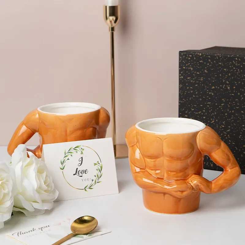 Creative Ceramic Chest Boys Breakfast Cup - Fitness Coach UP YOU Inspirational Coffee Milk Water Cup Fun Gift C251210