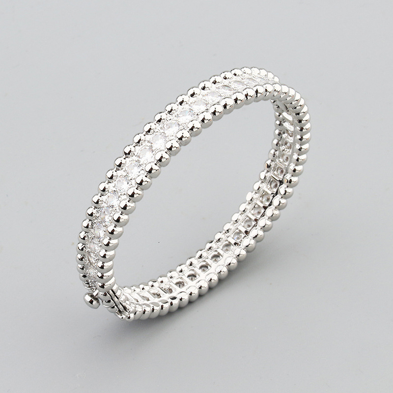 Single Row Full Diamond Copper Gold Plated 18K Rose Gold Bead Edge Bracelet for Women, Starry Sky Kaleidoscope Live Streaming Jewelry