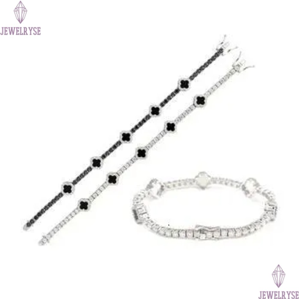 New Design 3mm 925 Sterling Silver Luxury Hip Hop Moissanite Diamond Tennis Chain Bracelets Four Cleef Clover Pass Test
