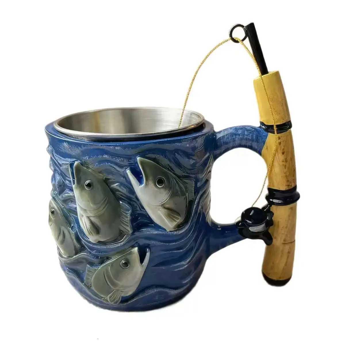 3D Resin Mug with Inner Liner - Creative Fishing Motif Versatile Glass for Coffee And Wine Unique Gift for Fish L C251210