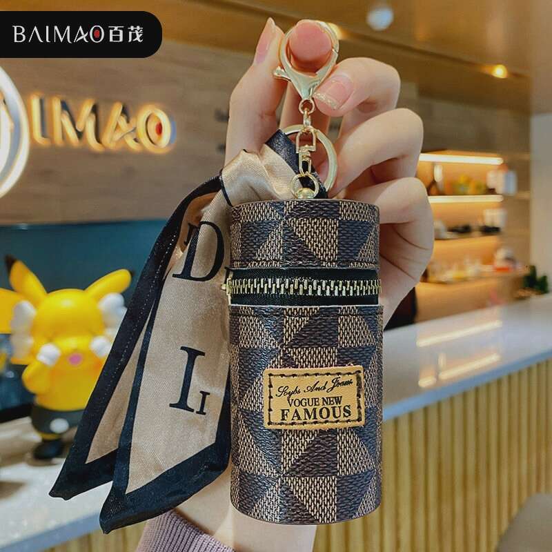 Creative Silk Scarf Monogram Bucket Keychain Large Capacity Storage Bag Accessory Pendant Gift