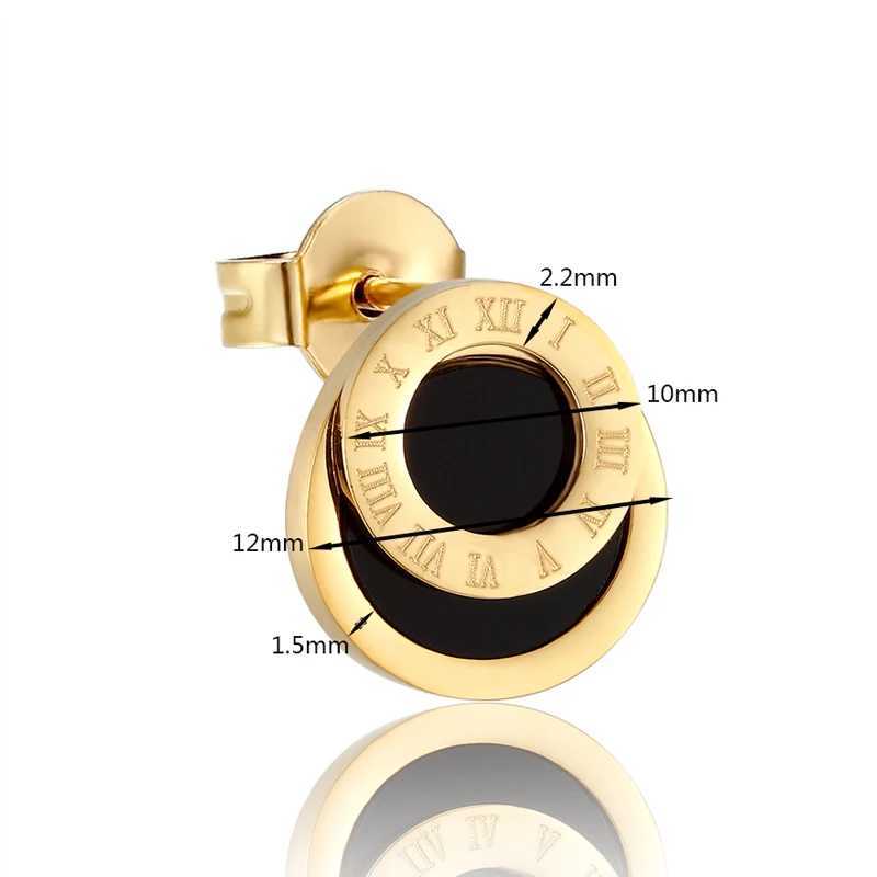 High Quty Black Enamel Ran Numerals Stud Earrings For Wen/Men Girls Piercing Jewelry Titanium Steel Gold Color Earring Y251210