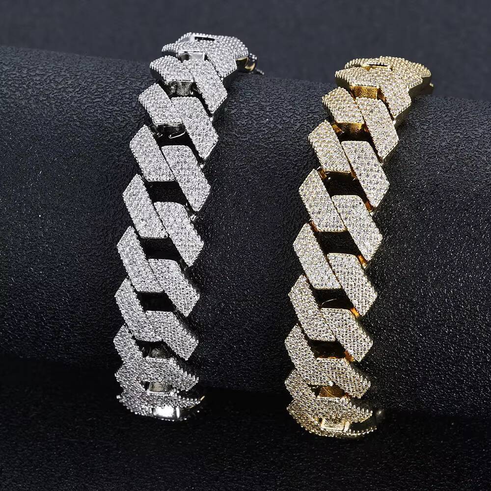 Hip Hop 15mm Zircon Large 18k Gold Bracelet for Men Custom Miami Cuban Link Bracelet Fashion Jewelry Wholesale Bracelets Women