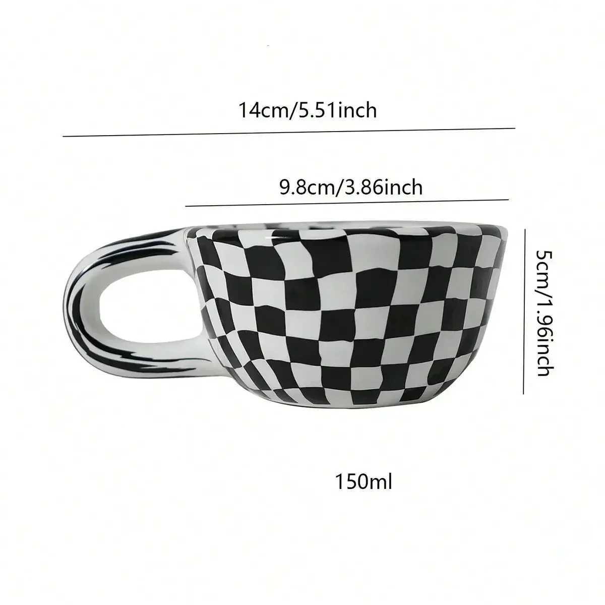 1pc Creative ceramic checkered pattern tea cup irregular chessboard coffee cup C251210