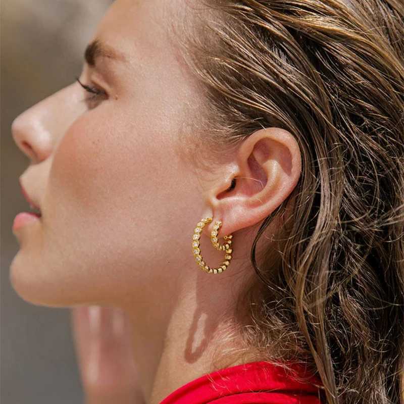 TIANDE Gold Color Geometry Hexagon Hoop Earrings For Women Exquisite Zircon Ear Cuffs Huggies Earrings 2023 Fashion JewelryXJ251210 - view 4