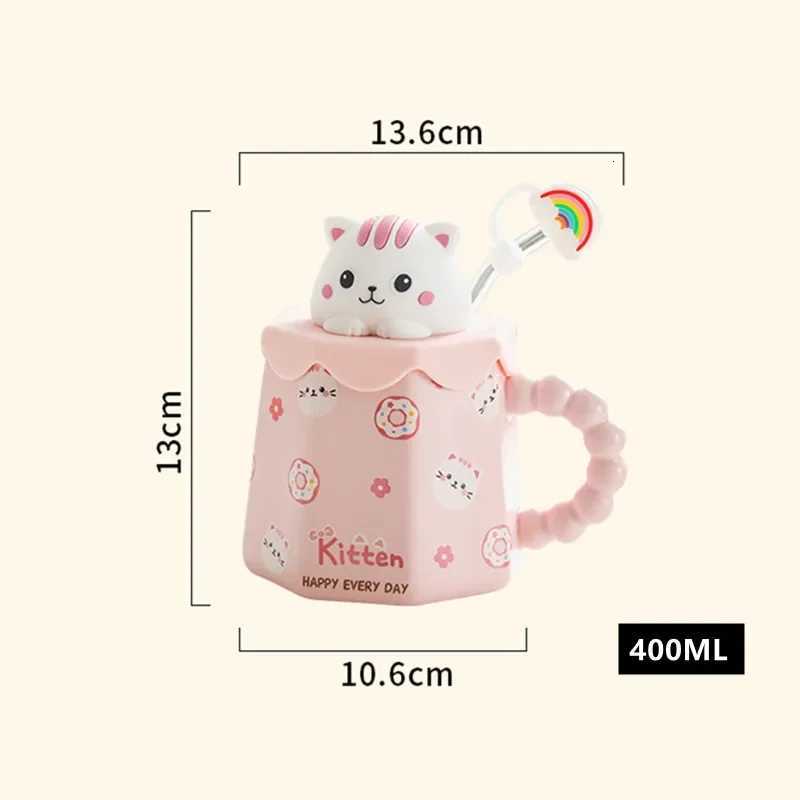 Cartoon Ceramic Mug with Lid and Spoon Creative Cute Coffee Milk Tea Breakfast Cup Drinkware Novelty Gifts 400ML Mugs C251210
