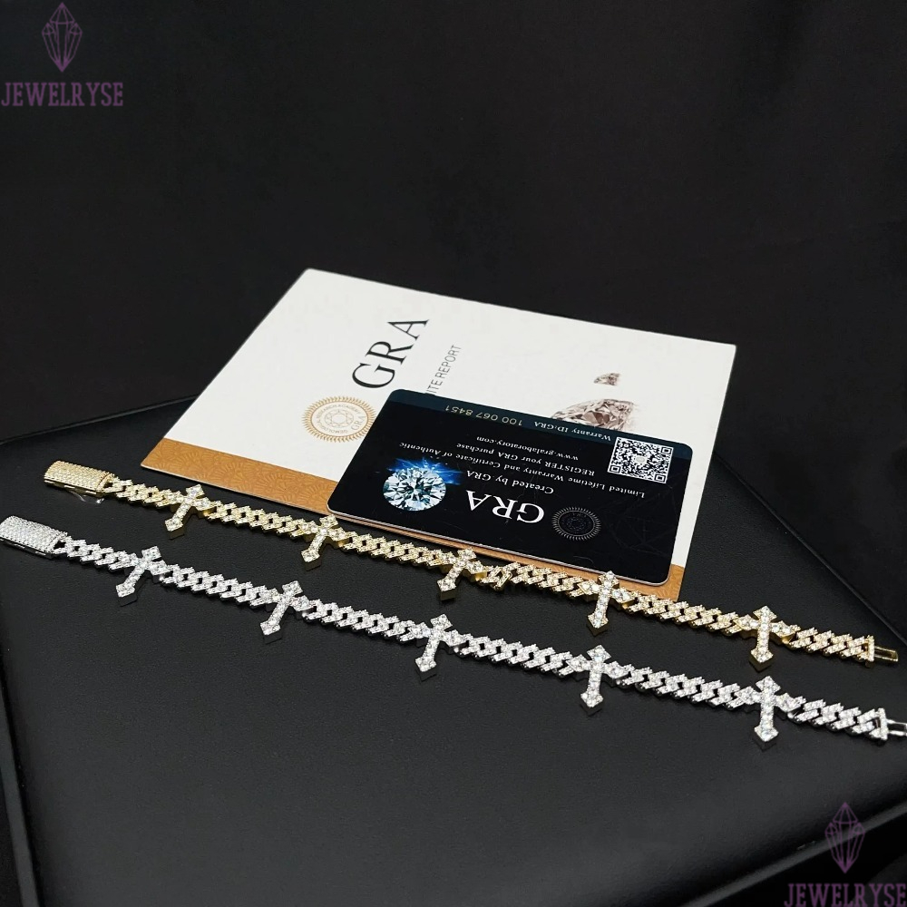 6mm Hip Hop Style Cross Cuban Link Bracelet Rappers 925 Silver Iced out Moissanite Pass Diamond Tester Jewelry for Men Women