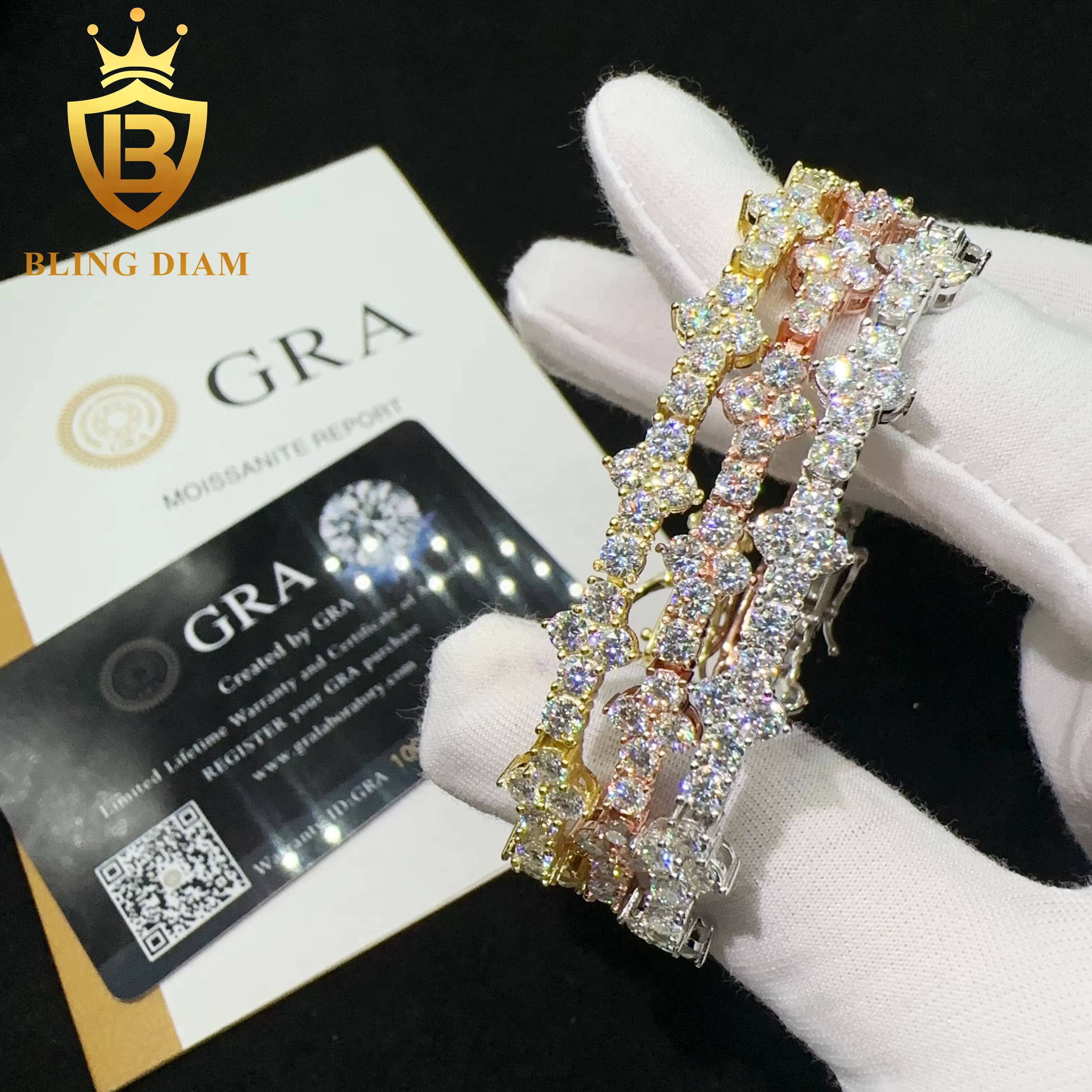 Pass Diamond Tester High Quality Vvs Moissanite Iced Out 925 Sterling Silver Moissanite Cross Bracelet