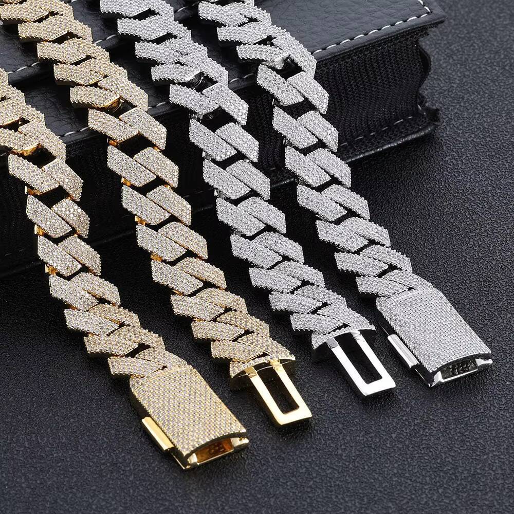 Hip Hop 15mm Zircon Large 18k Gold Bracelet for Men Custom Miami Cuban Link Bracelet Fashion Jewelry Wholesale Bracelets Women