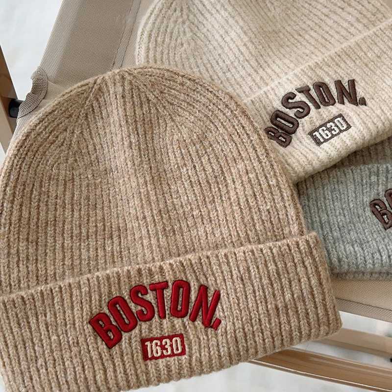 Luxury Letter Embroidered Kids Beanie Cap Winter Warm Knitted Wool Hat for Boy Girl Korean Ins Solid Color Children Skullcap 3-10Y Y251209