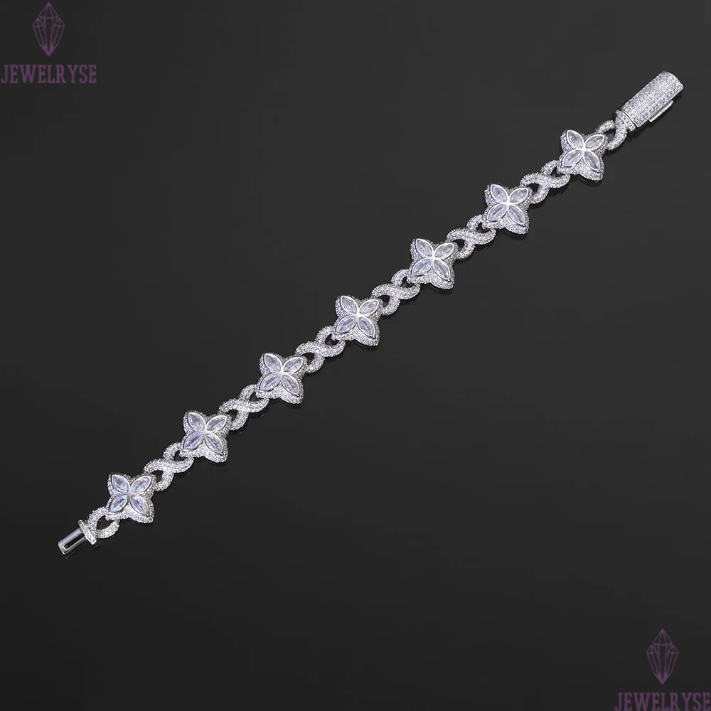 Eskeem Hip Hop Bracelet New Design Infinite Miami Cuban Link Chain Four Leaf Clover Iced Out Diamond Flower Cross for Women Men