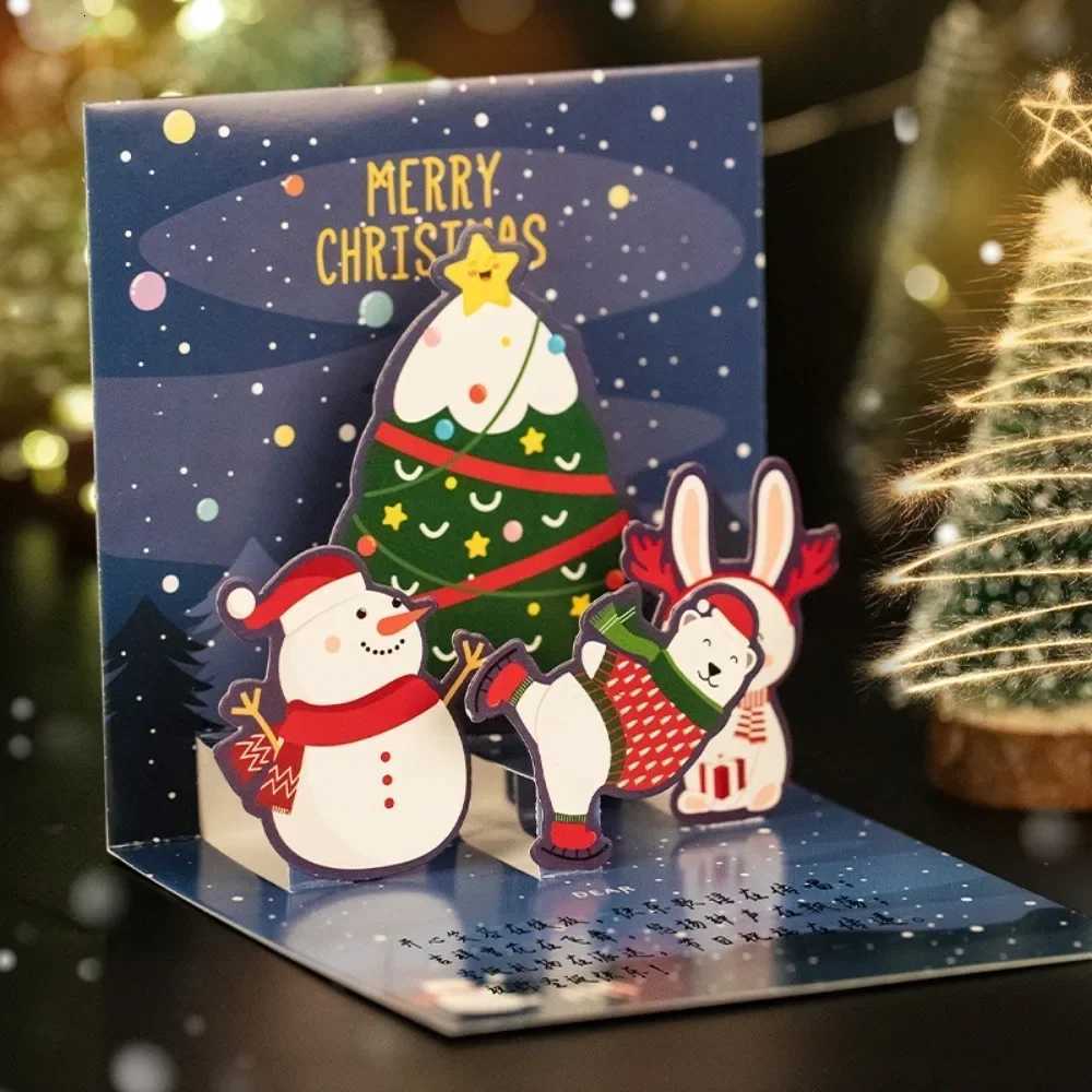 5/1PCS 3D UP Christmas Greeting Cards with Envelope Friend Family Blessing Postcard Birthday New Year Christmas Decoration H251210