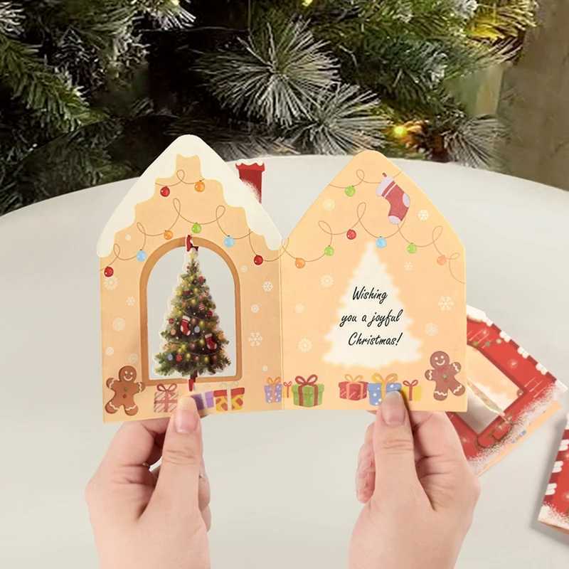 10Pcs 3D Christmas Greeting Card Creative House Shape Postcard Card Merry Christmas Decoration For He New Year 2026 Gift Cards H251210