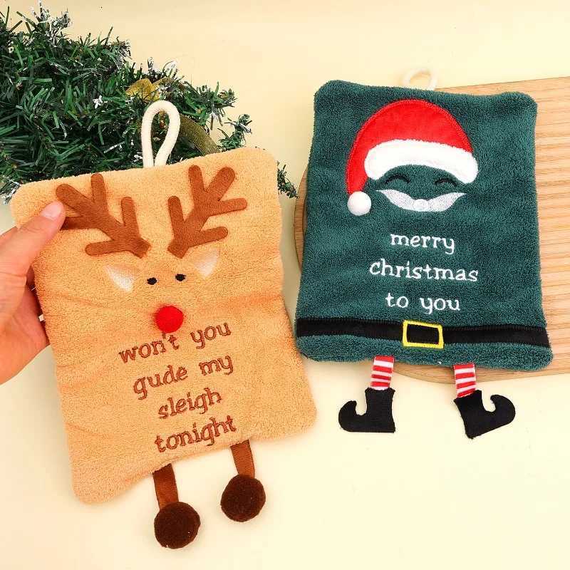 Christmas Hand Towel Christmas Coral Fleece Towel Kitchen Absorbent Drying Rag Xmas Cartoon Hand Towel Thickened Hanging Cloth C251210