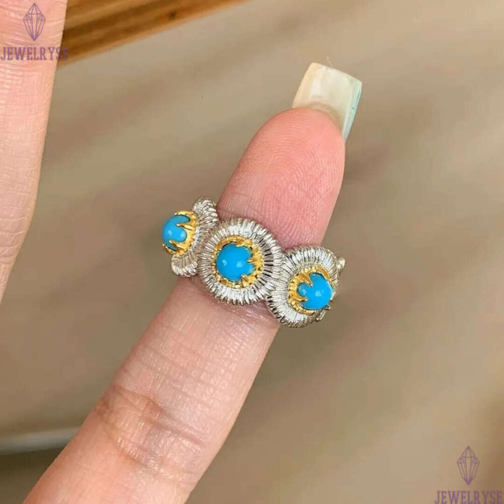 2025 summer new luxury blue turquoise daisy designer ring for women silver italy retro vintage charm elegant OL rings jewelry