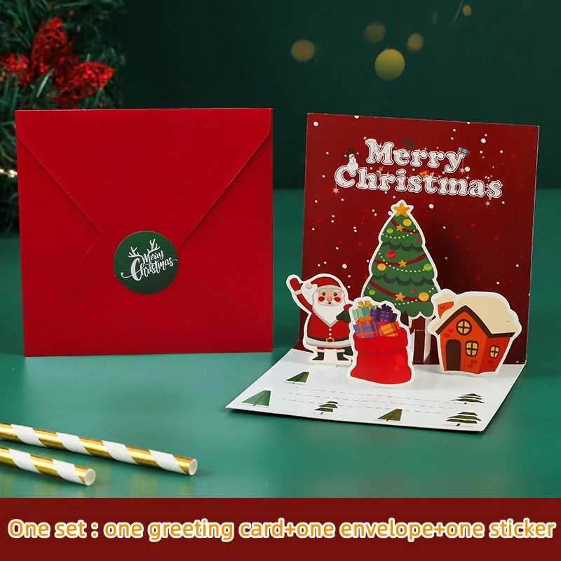New 3D Santa Folding Greeting Cards Merry Christmas Best es Xmas Gift Postcard for New Year Blessing Thank You Holiday Decor H251210