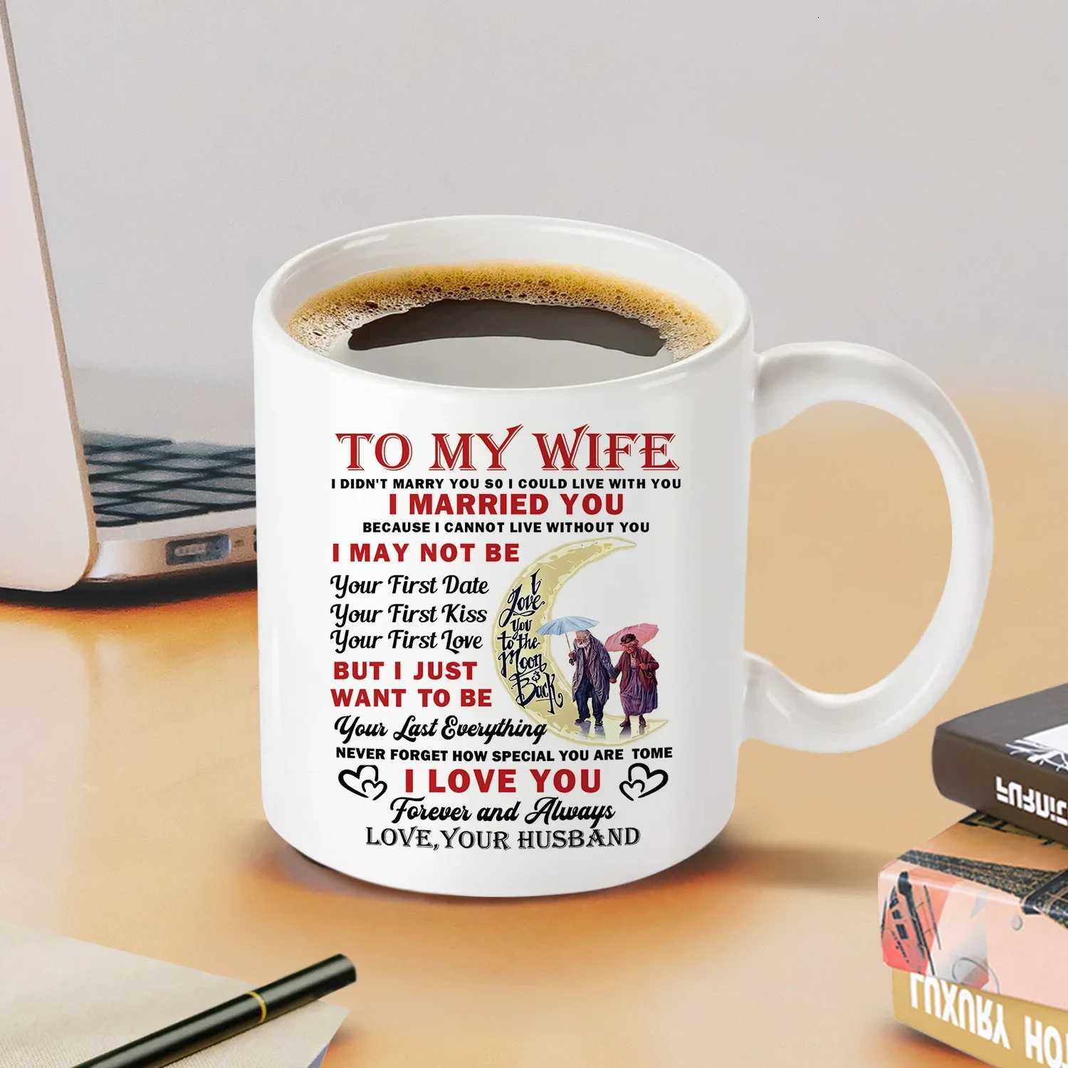 1pcTo My Wife Coffee MugCeramic Cup Romantic Anniversary Birthday Gifts for Wife From Husband 320ML C251210