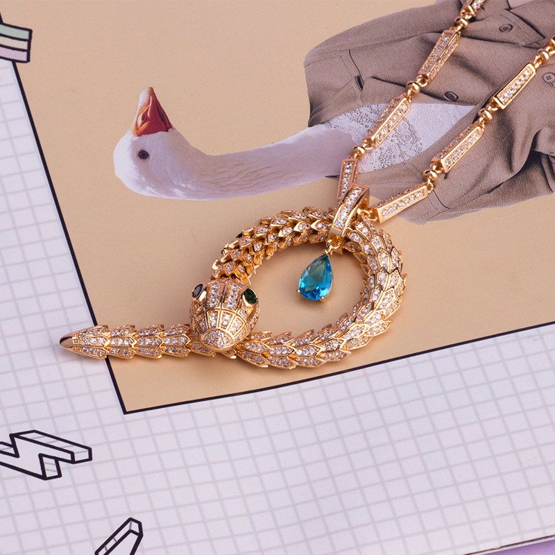 Animal New Style Women's Personality Fashion Gold-Plated Zircon Snake Necklace Long Snake-Shaped Pendant Jewelry Wholesale