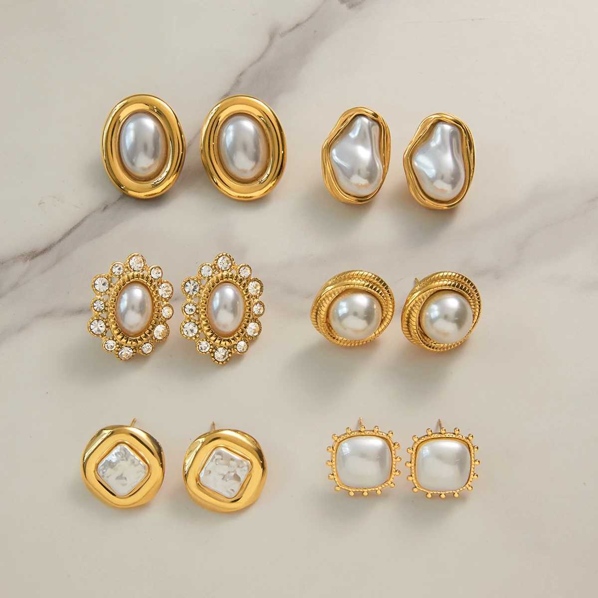 Uworld Exquisite Elegant Irregar Resin Pearls Ear Studs 18K PVD Stainl Steel Gold Color Fine Textu Smooth Earrings For W Y251210