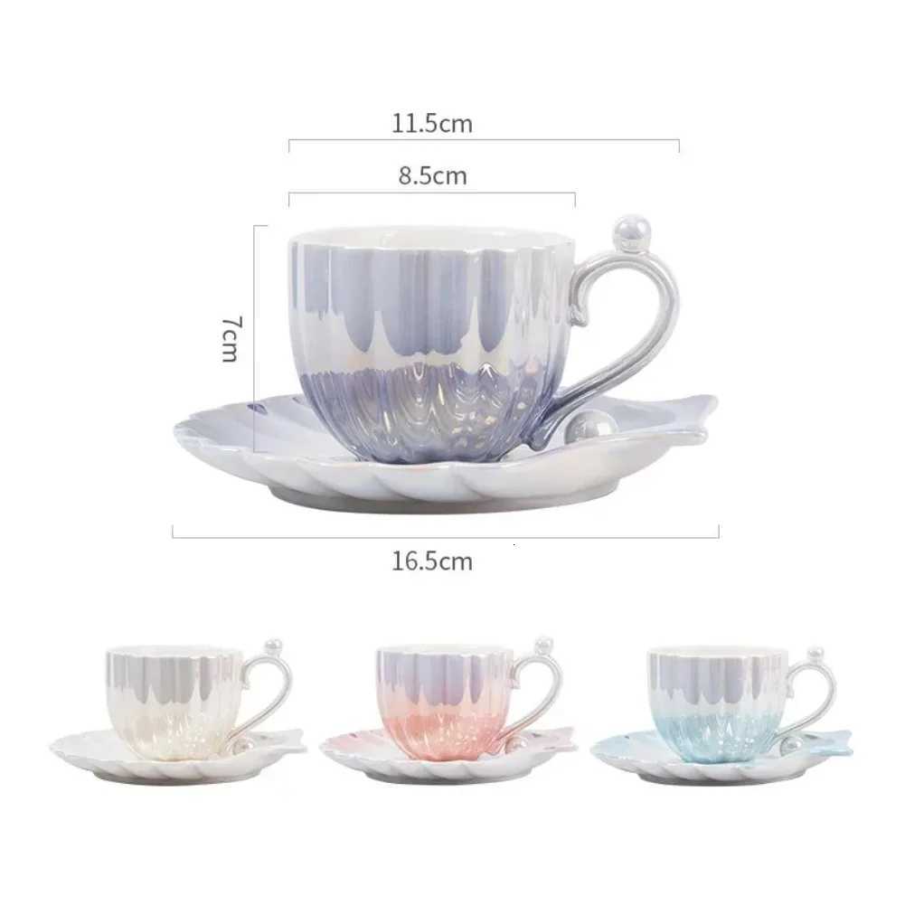 Shell Mug Cup Ceramic Coffee Cups Creative Rare Pearl Plates Set Dessert Dish Milk Tea Tools Changes Color Temperature Glass Mug C251210
