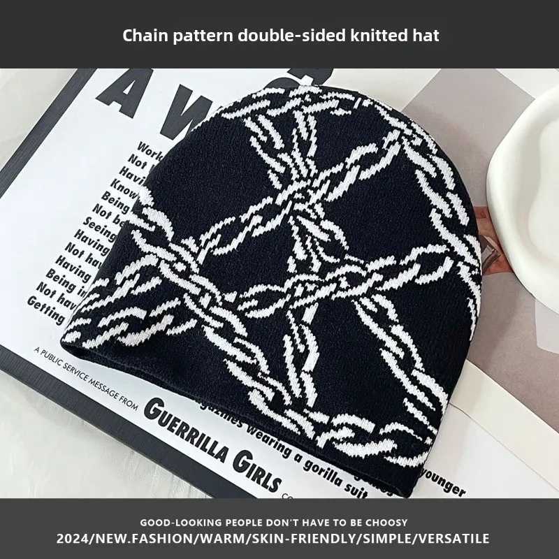 Luxury Chain Pattern Knitted Hat Casual Hip-hop Outdoor Sports Trend Comfortable Warm Hat Personalized Fashion Beanie Gift Fashion Y251209