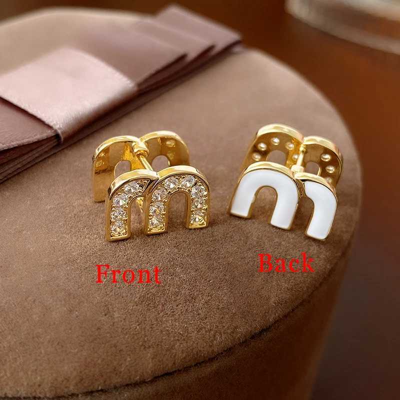 Letter M-she Double-sided Zircon Hoop Earrings for Wen Oil Drip Ear Buckles French Design High-end Luxury Jewelry M Y251210