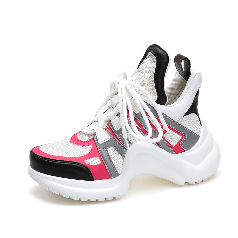 Designer Shoes Sports Bow-Shaped Dad Thick-Soled Height-Increasing Genuine Leather Casual Color-Block Breathable Women's Shoes