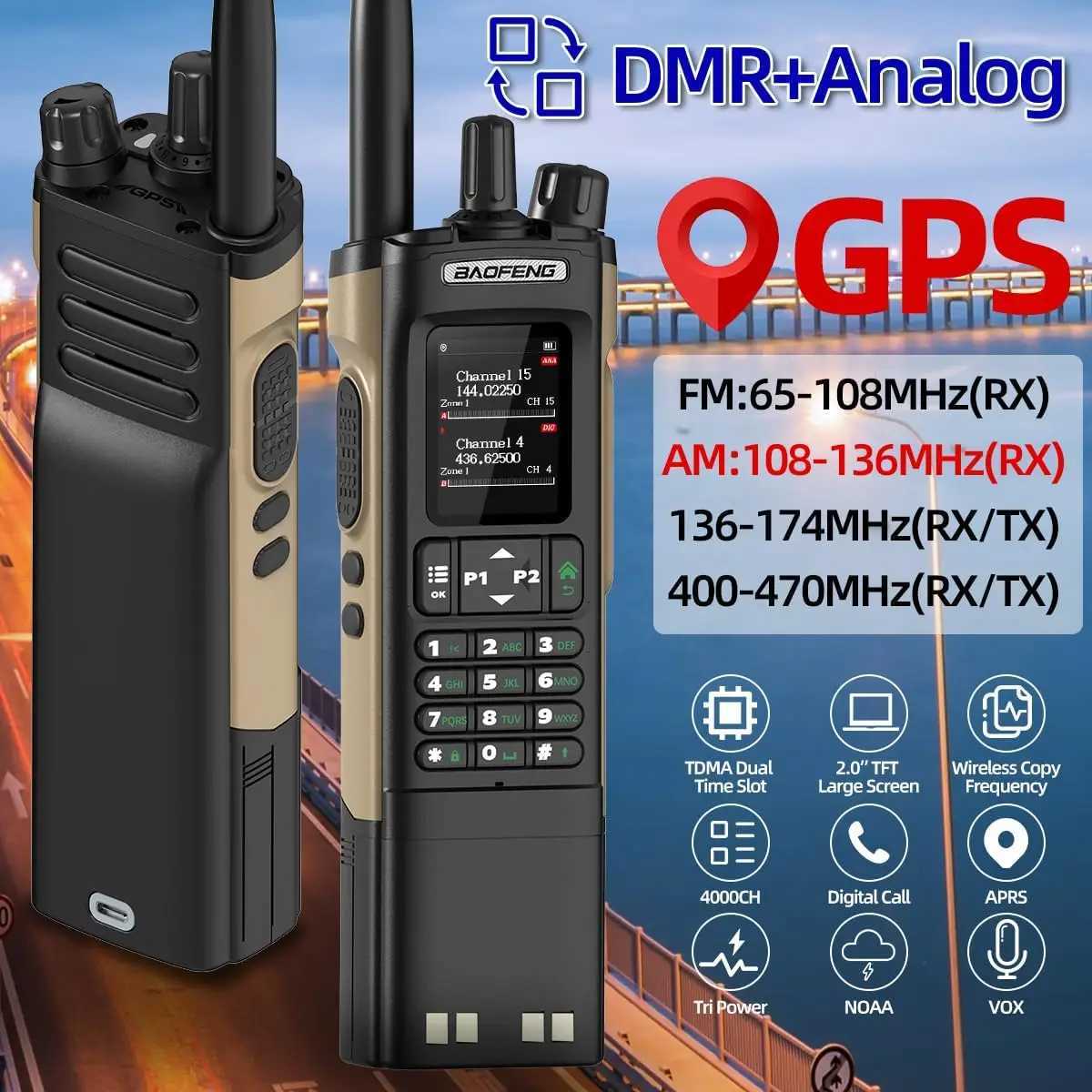 Baofeng DM-32 GPS DMR Digital Analog APRS Walkie Talkie AES256 Encryption Air Band FM AM GMRS Dual Band UHF VHF Radio DM-32UV M251210