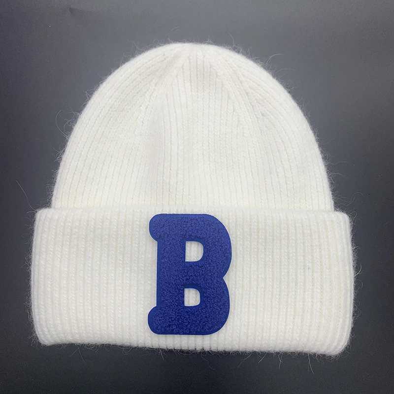 Luxury Real Rabbit Fur Womens Knitted Hat Trendy Letter B Winter Hats Warm Beanie Bonnet Outdoor Lady Wool Skullies Beanies Caps Y251209