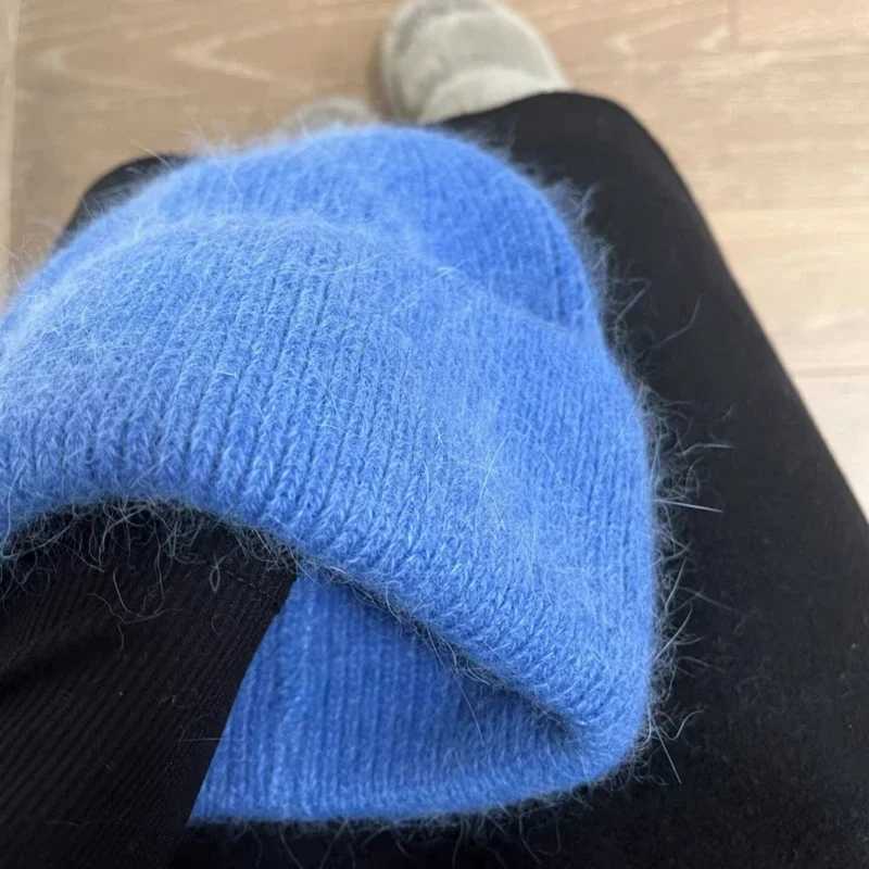 Luxury 2024 Angora Knit Winter Hat For Womens Rabbit Fur Fluffy Knitted Beanies Korea Luxury Bonnet Female Soft Warm Skullies Beanies Y251209