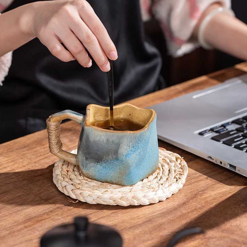 Creative Rough Pottery Coffee Cup Retro Rope Ceramic Cup Irregular Mug Japanese Shaped Drinking Tea Set Living Room Decoration C251210