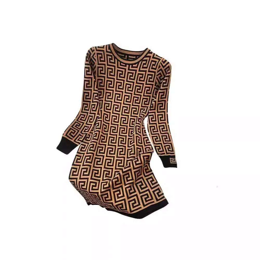 Autumn Winter New Long Sleeve Letter Knitted Dress Women's Fashion Simple Slimming Mini Skirt Style Polyester Fiber Round Neck