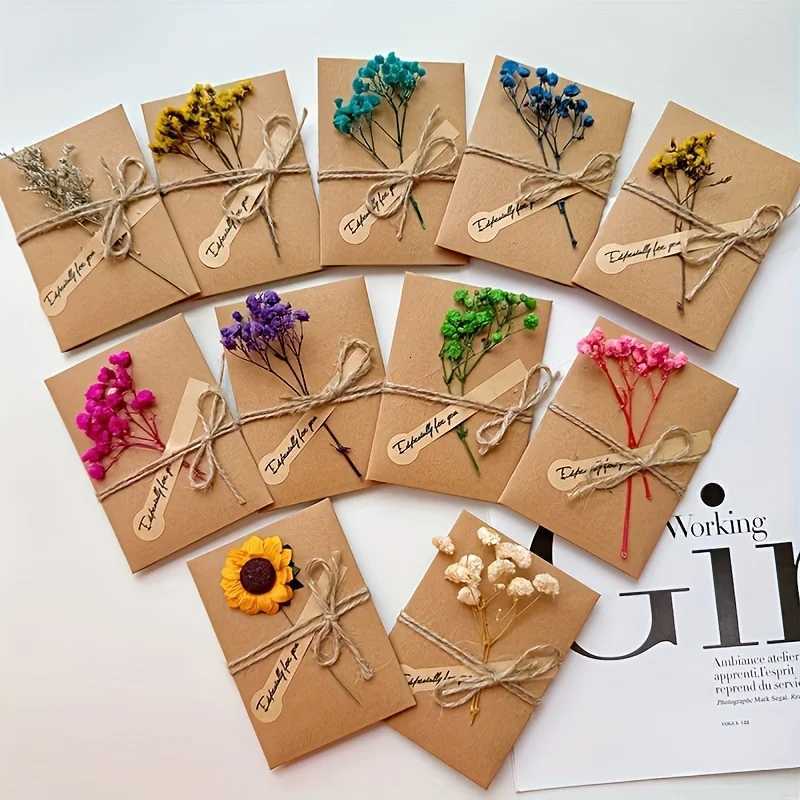 Handmade Kraft Paper Greeting Cards with Flowers For Birthday Christmas - Thank You and Blessing Cards Featuring An Angel Theme H251210